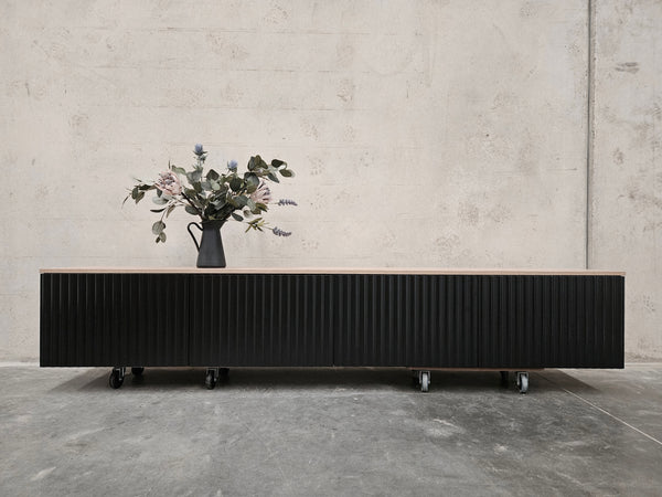 Black Fluted TV unit with Laminate Top